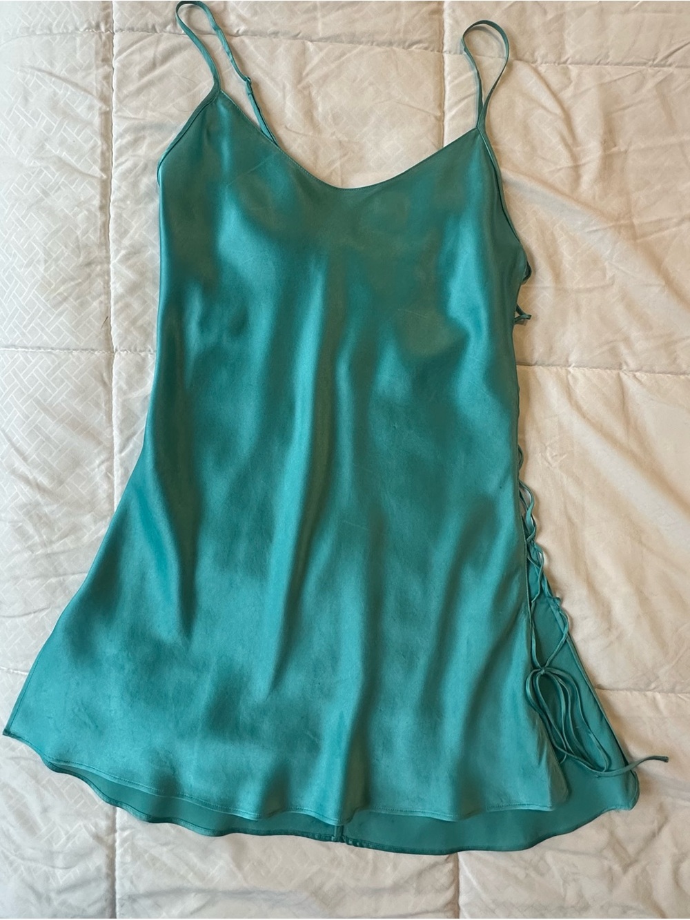 Victoria's Secret Teal Satin Slip Cami with Side Lace-Up
